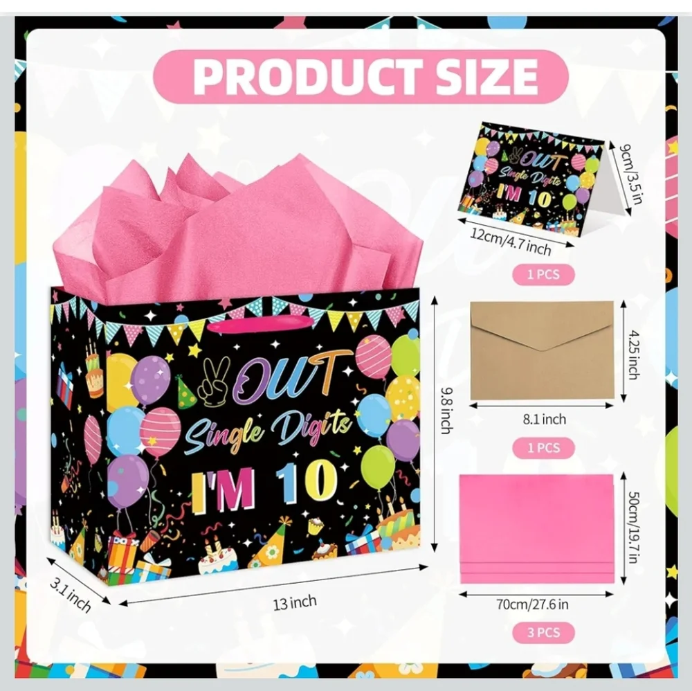 10 Year Birthday Banner- Peace Out Single Digits With Matching Gift Bag And Card